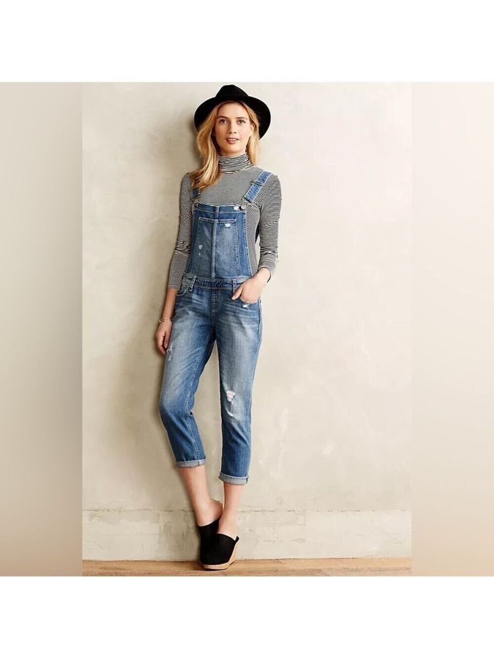 PAIGE Sierra Distressed Denim Overalls Size 26